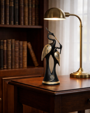 Black Kissing Swan Pair Statue