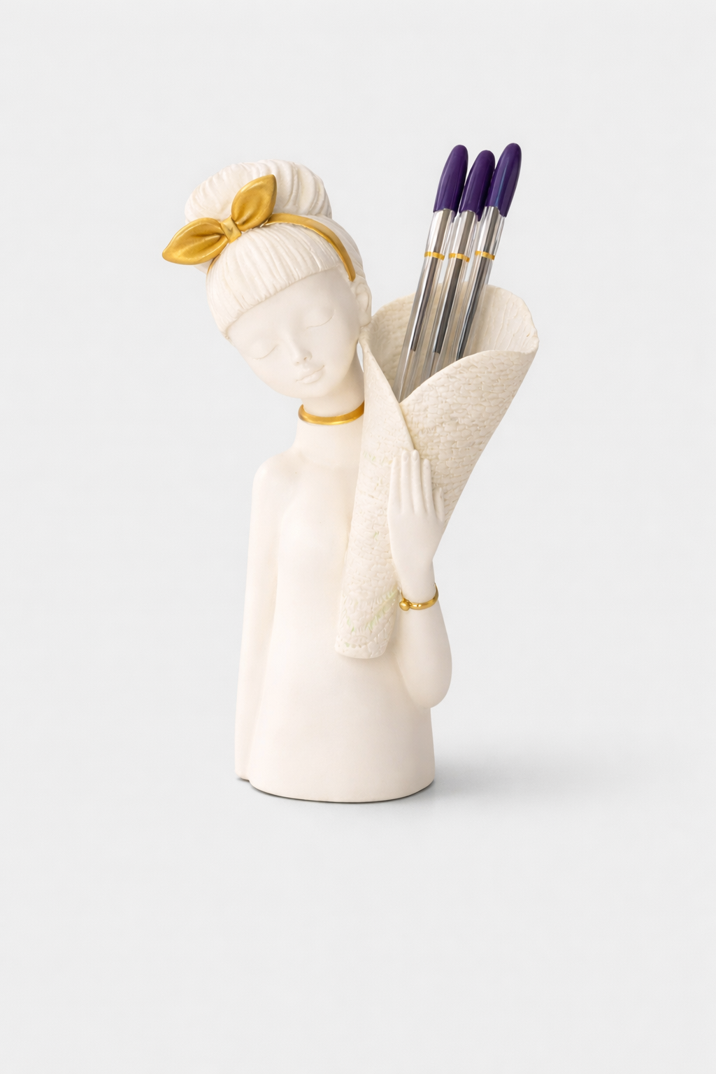 basket girl pen holder statue