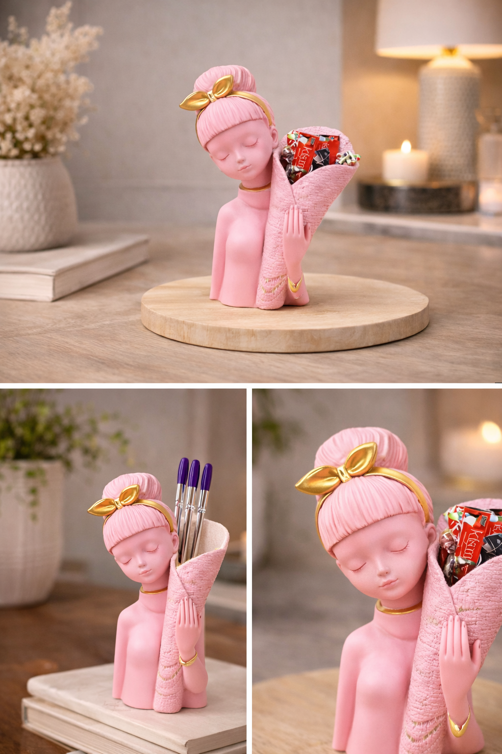 Basket Girl Small Pink resin home decor figurine