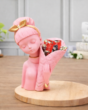 Basket Girl Small Pink resin home decor figurine
