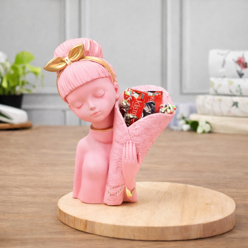 Basket Girl Small Pink resin home decor figurine